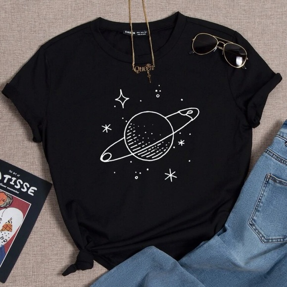 SHEIN Tops - SHEIN Black t shirt with planet design